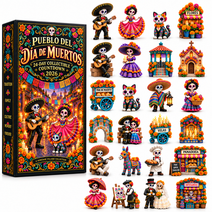 💖Pueblo del Día de Muertos 2026 Countdown Calendar with 24 Unique Miniatures