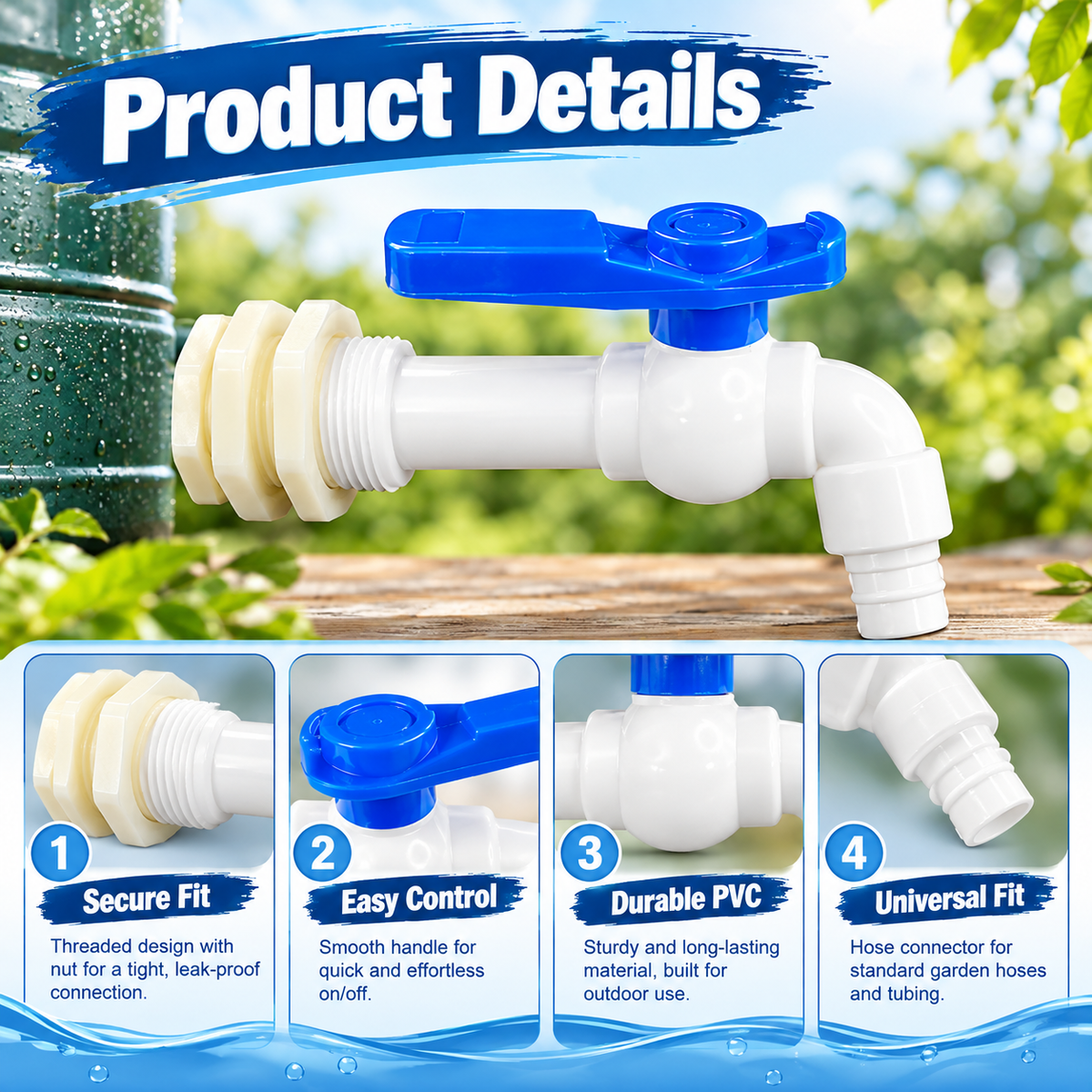 2Pcs Rain Barrel Faucet Kit with Hole Saw and 1/2" PVC Bulkhead Fitting