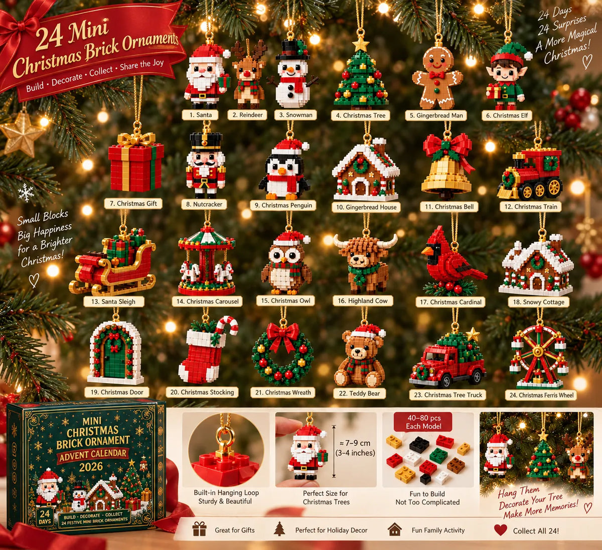⏳ Last day to save 49% – 🎄 24-Day Mini Christmas Brick Ornament Advent Calendar
