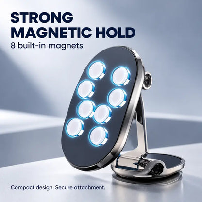 Foldable Magnetic Car Phone Holder, Zinc Alloy 360° Rotating Dashboard Mount