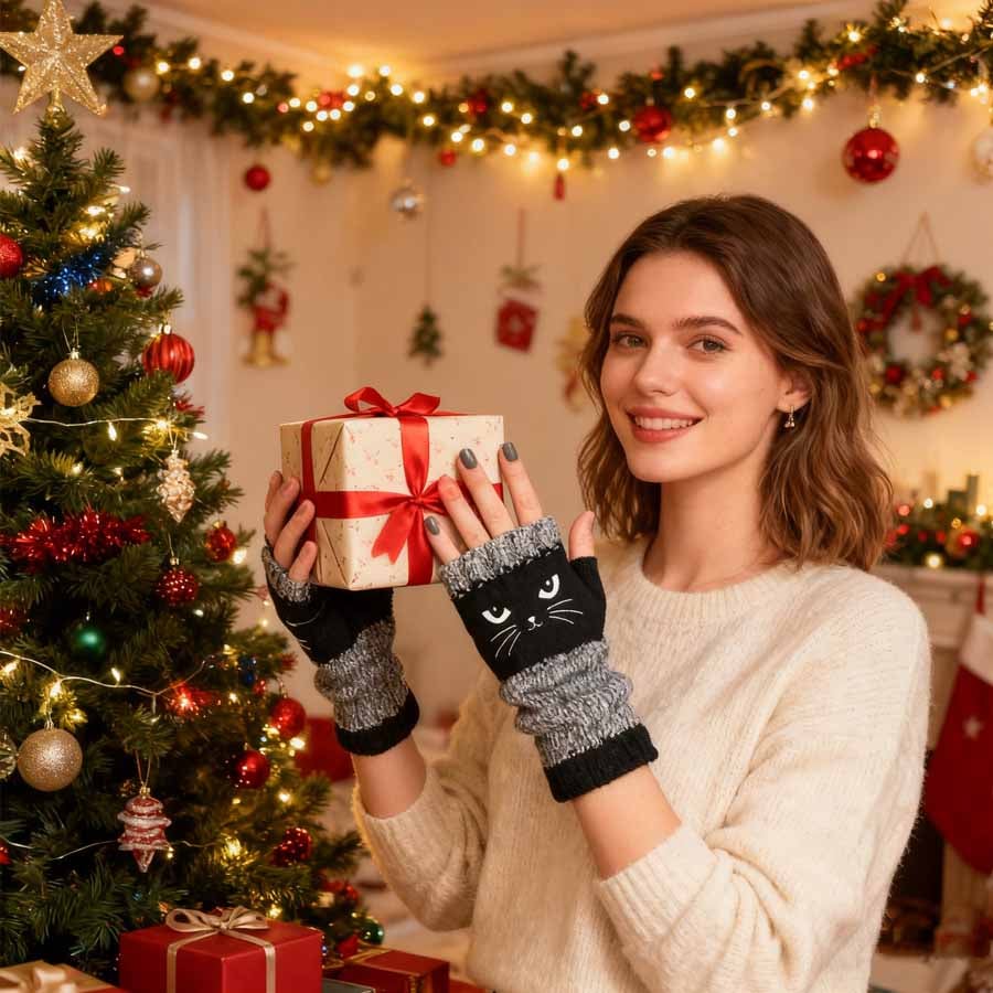 🐱 Cute Women’s Knitted Cat Gloves — For Warm Hands & Free Fingers