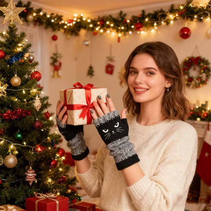🐱 Cute Women’s Knitted Cat Gloves — For Warm Hands & Free Fingers