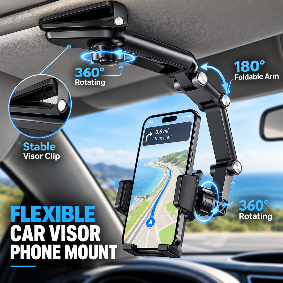 📱HOT SALE-🔥New 1080° Multi-function Sun Visor Universal 360 Degree Rotating Phone Holder✨