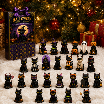 🔥Last 30 pcs✨⏰ Limited anniversary edition✨24-Day Christmas Countdown Advent Calendar –Halloween black cat Ornament