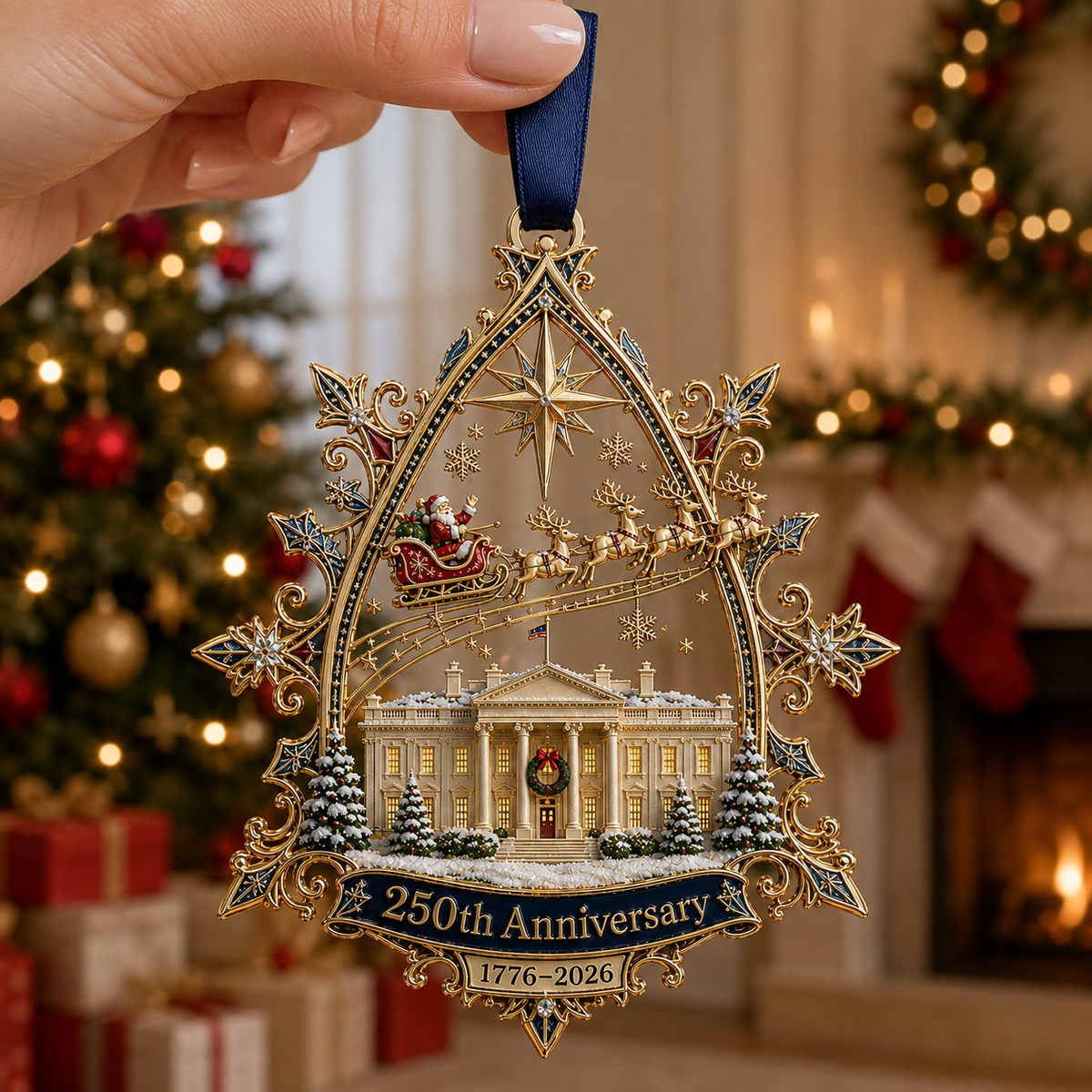 🏆🇺🇸 Limited Edition!🔥250th Anniversary: Santa Flying Over the White House on a Snowy Night