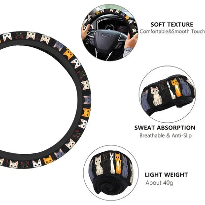 Cute Cat Pet-Themed Pattern, Single-Pack Car Steering Wheel Cover 🐾