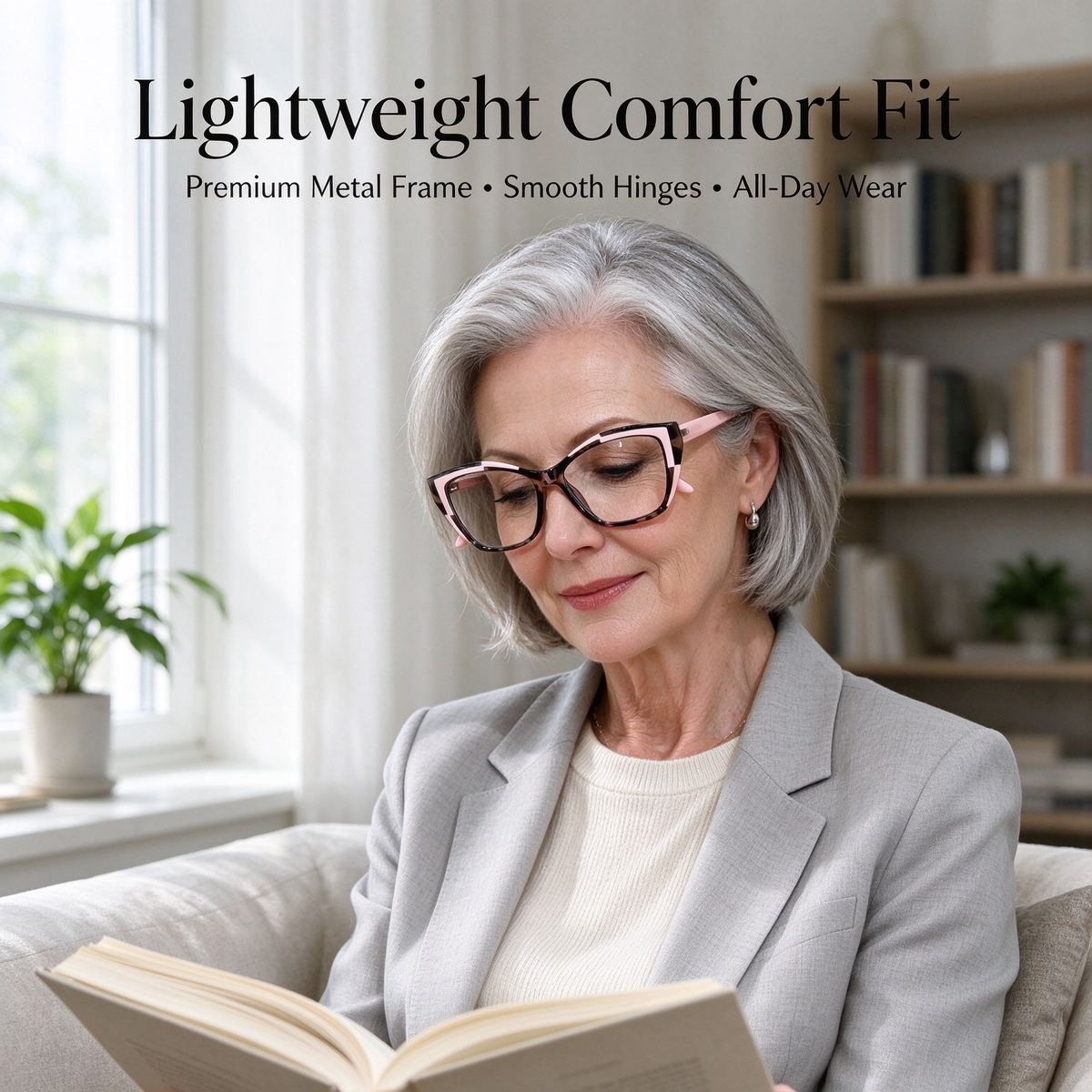 Women's Elegant Cat-Eye Metal Frame Reading Glasses - Plain Color-Blocked 👓