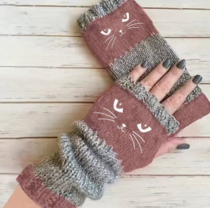🐱 Cute Women’s Knitted Cat Gloves — For Warm Hands & Free Fingers