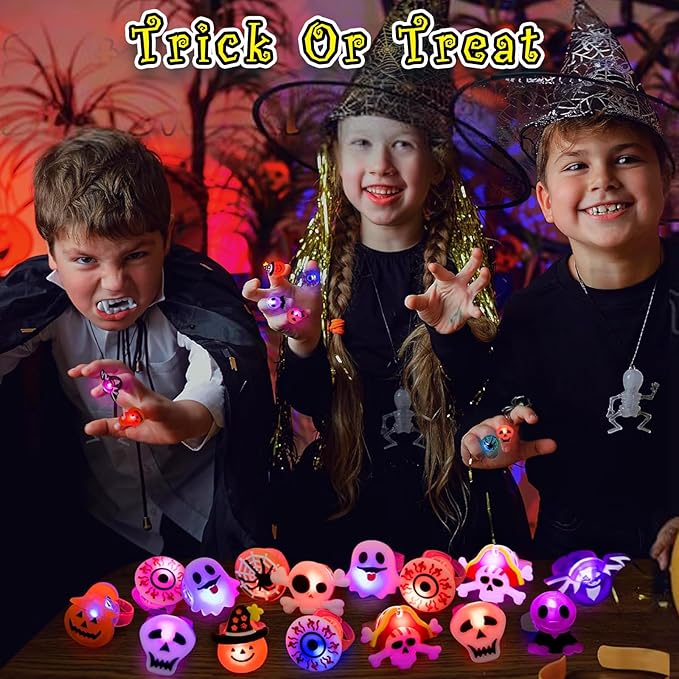 🎃50 Pieces Each Box‼️✨LED Light Halloween Glowing Ring 💍| Flashing Light‑Up Party Favor for Halloween Night👻