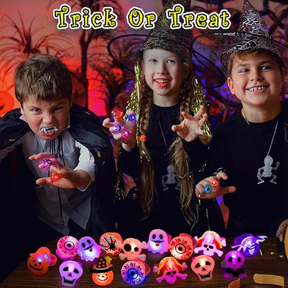 🎃50 Pieces Each Box‼️✨LED Light Halloween Glowing Ring 💍| Flashing Light‑Up Party Favor for Halloween Night👻