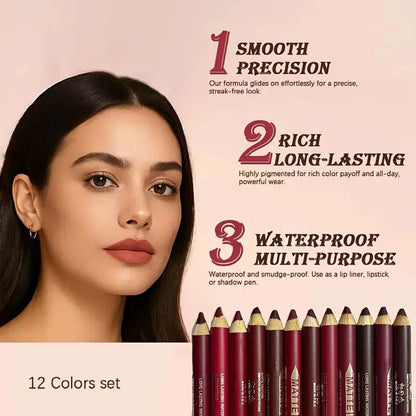 12Pcs Matte Lip Liner With Sharpener Set Waterproof Smudgeproof Precise Contour Lipstick Pens 😍