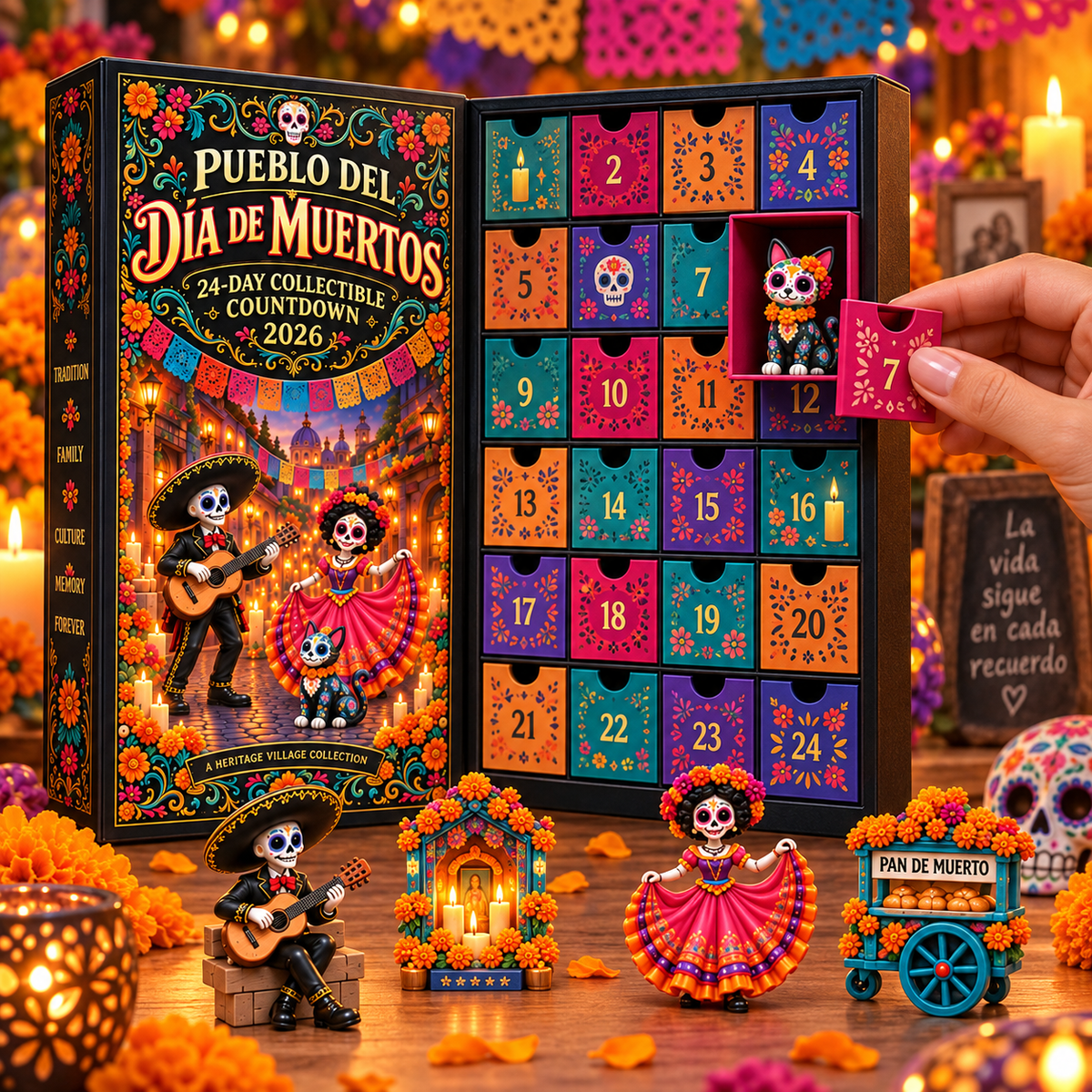 💖Pueblo del Día de Muertos 2026 Countdown Calendar with 24 Unique Miniatures
