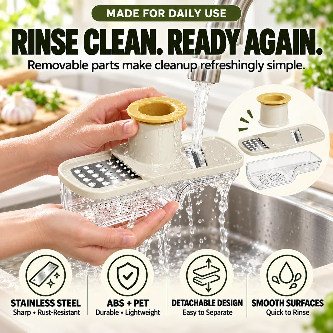 ✨3-in-1 Ginger & Garlic Slicer, Grater & Grinder – Fast, Safe Meal Prep🧄
