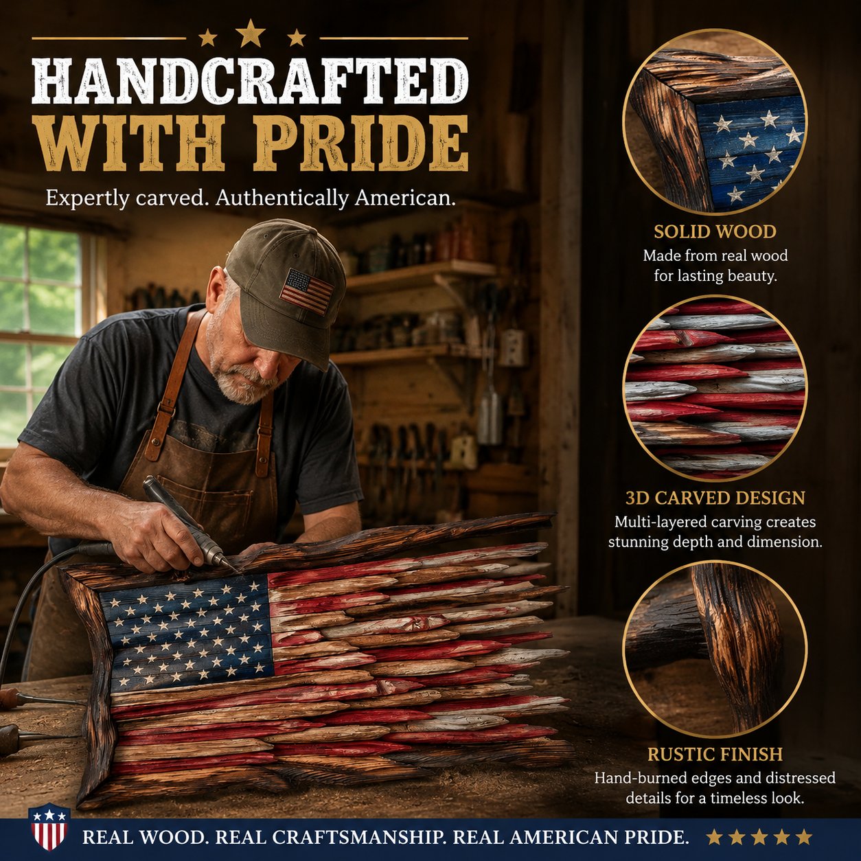 Handmade Wooden American Flag Wall Art 🔥