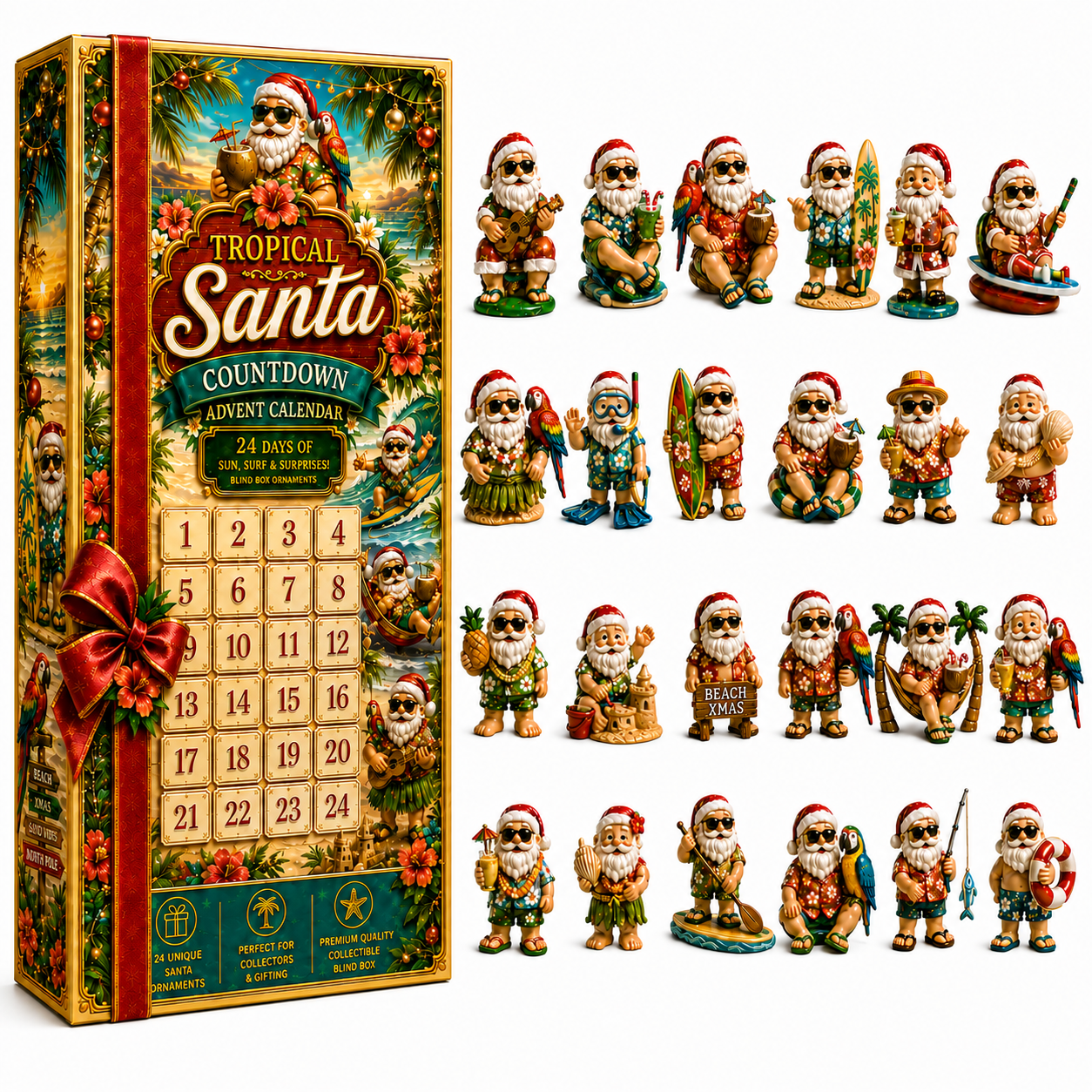 ✨24-Day Christmas Countdown Advent Calendar –Beach-vacation Santa Claus