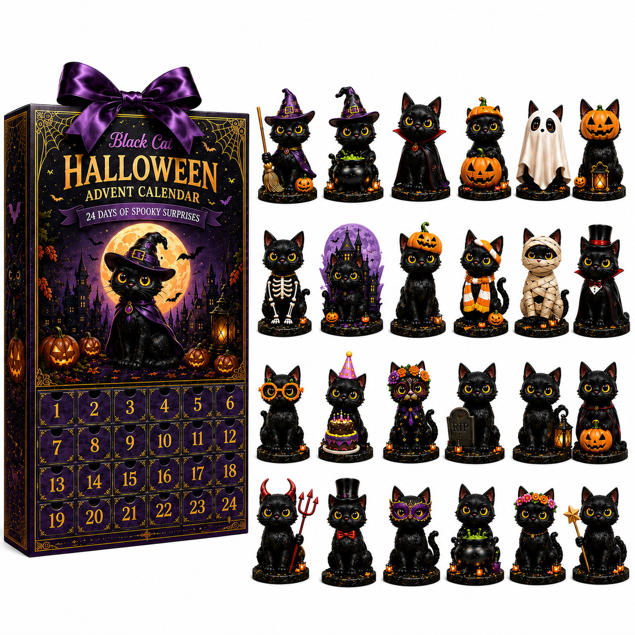 🔥Last 30 pcs✨⏰ Limited anniversary edition✨24-Day Christmas Countdown Advent Calendar –Halloween black cat Ornament