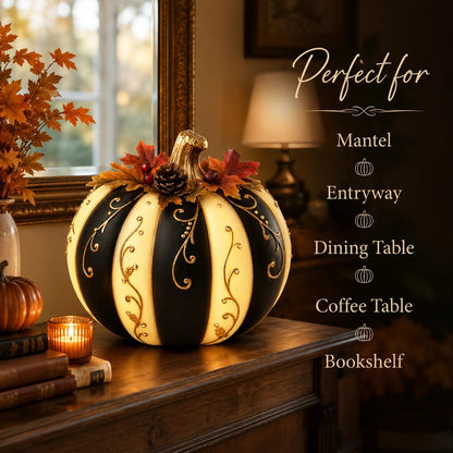 🔥HOT SALE - 🎃Lighted Black & Ivory Pumpkin Decor with Remote