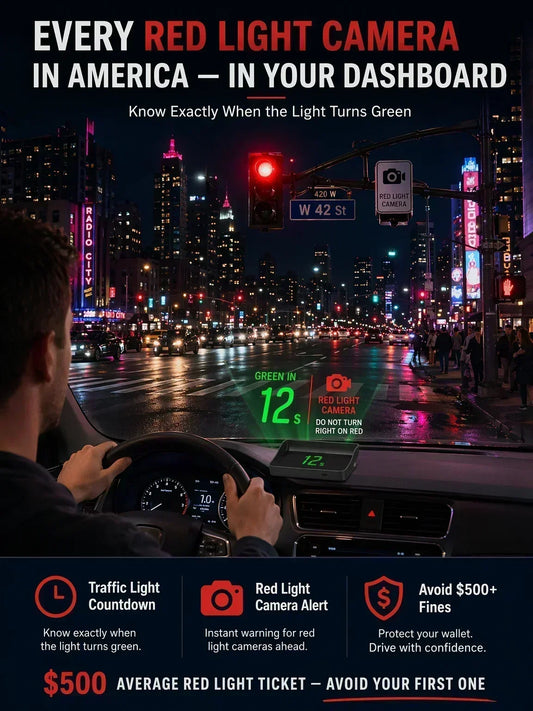 🚗55% OFF NOW! Head-Up Display Car GPS Digital Speedometer – Traffic Light Countdown & Red Light Camera Alert HUD, Universal Driver Safety Warning Device to Avoid Tickets for City Driving