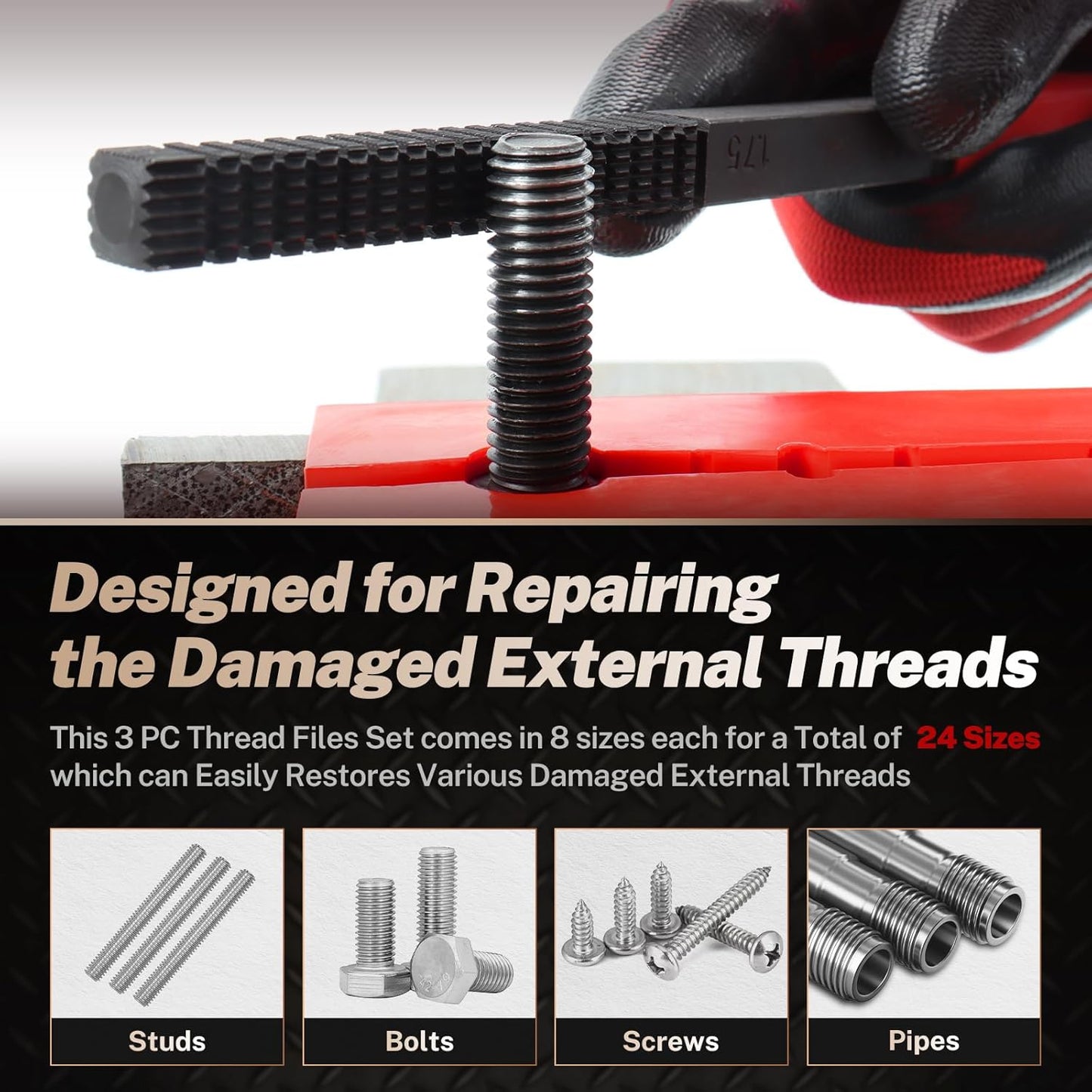 🔥LAST DAY 49% OFF - 🛠️🔩 3Pcs SAE & Metric Thread Repair File Set