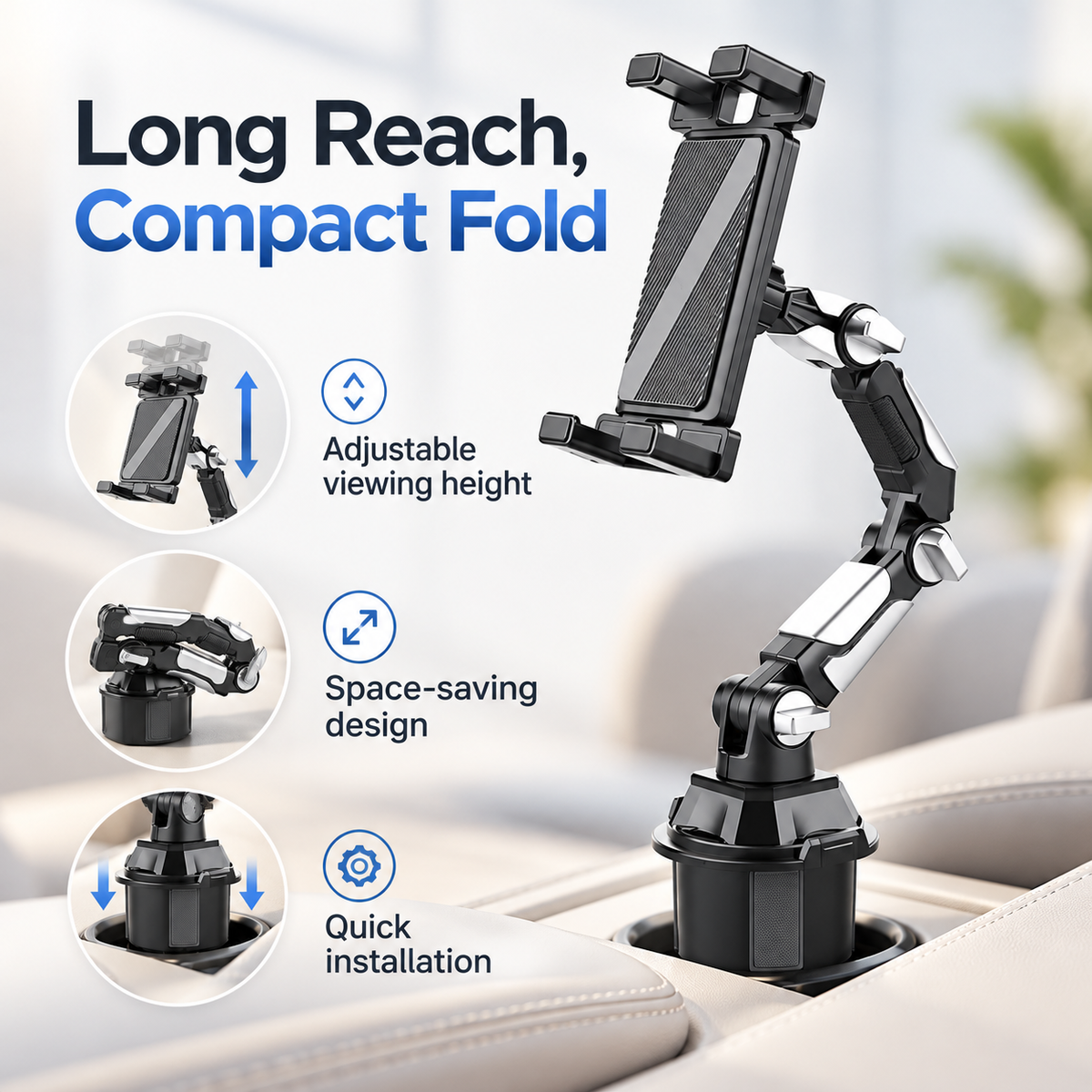 Adjustable Car Cup Holder Phone & Tablet Mount – 360° Rotating Universal Stand