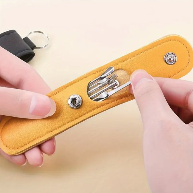 Set curățare urechi din inox – 6 instrumente, cu etui