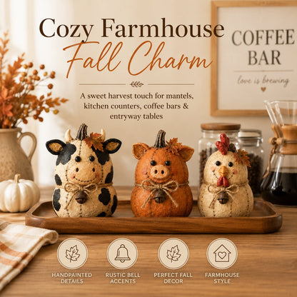 Rustic Farm Pumpkin Friends – Cow Pig Chicken Fall Decor Set