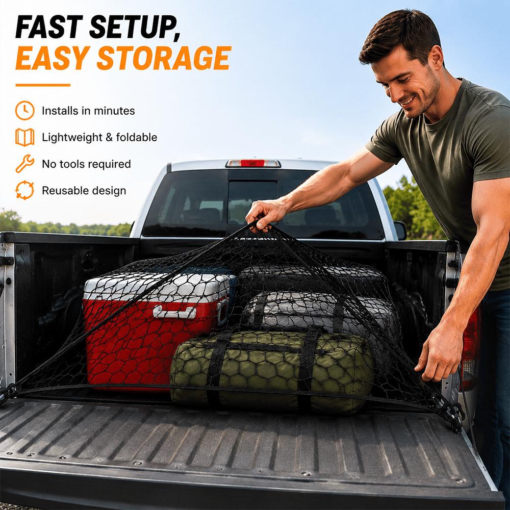 🧳 Heavy-Duty Elastic Cargo Net – Double-Layer Vehicle Storage Organizer