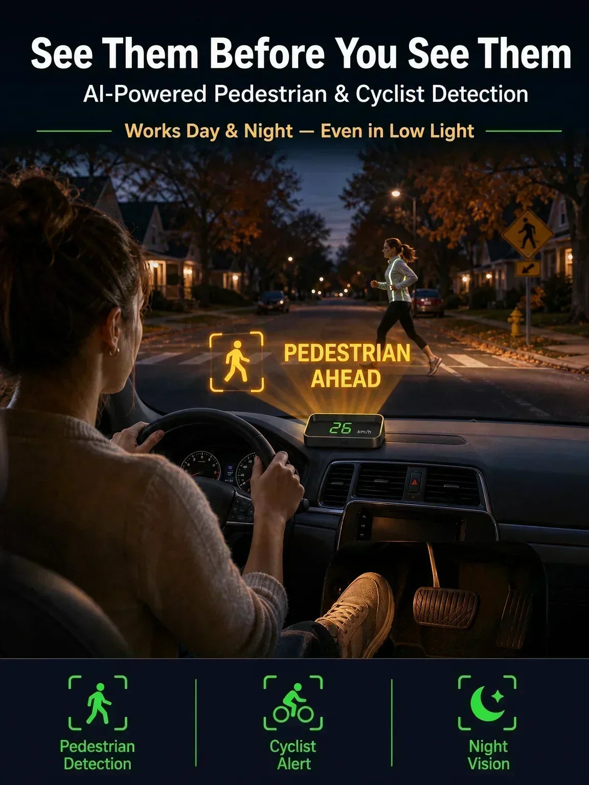 🚗55% OFF NOW! Head-Up Display Car GPS Digital Speedometer – Traffic Light Countdown & Red Light Camera Alert HUD, Universal Driver Safety Warning Device to Avoid Tickets for City Driving