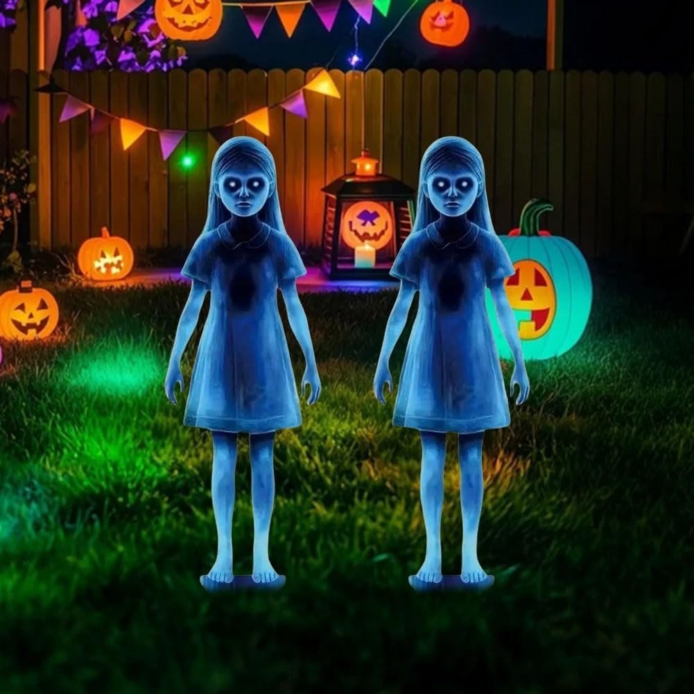 2-Piece Creepy Ghost Girl Garden Stakes for Halloween