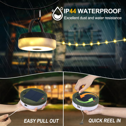4-in-1 Solar Camping String Lights – 42.6 Feet of Glow, 160 LED Bulbs, Solar or USB Rechargeable, Remote-Controlled, and Ready for Camping, Hiking, or Just Making Your Tent Look Awesome!