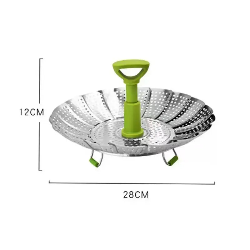 Stainless Steel Folding Vegetable Steamer Basket with Extendable Handle for Pots