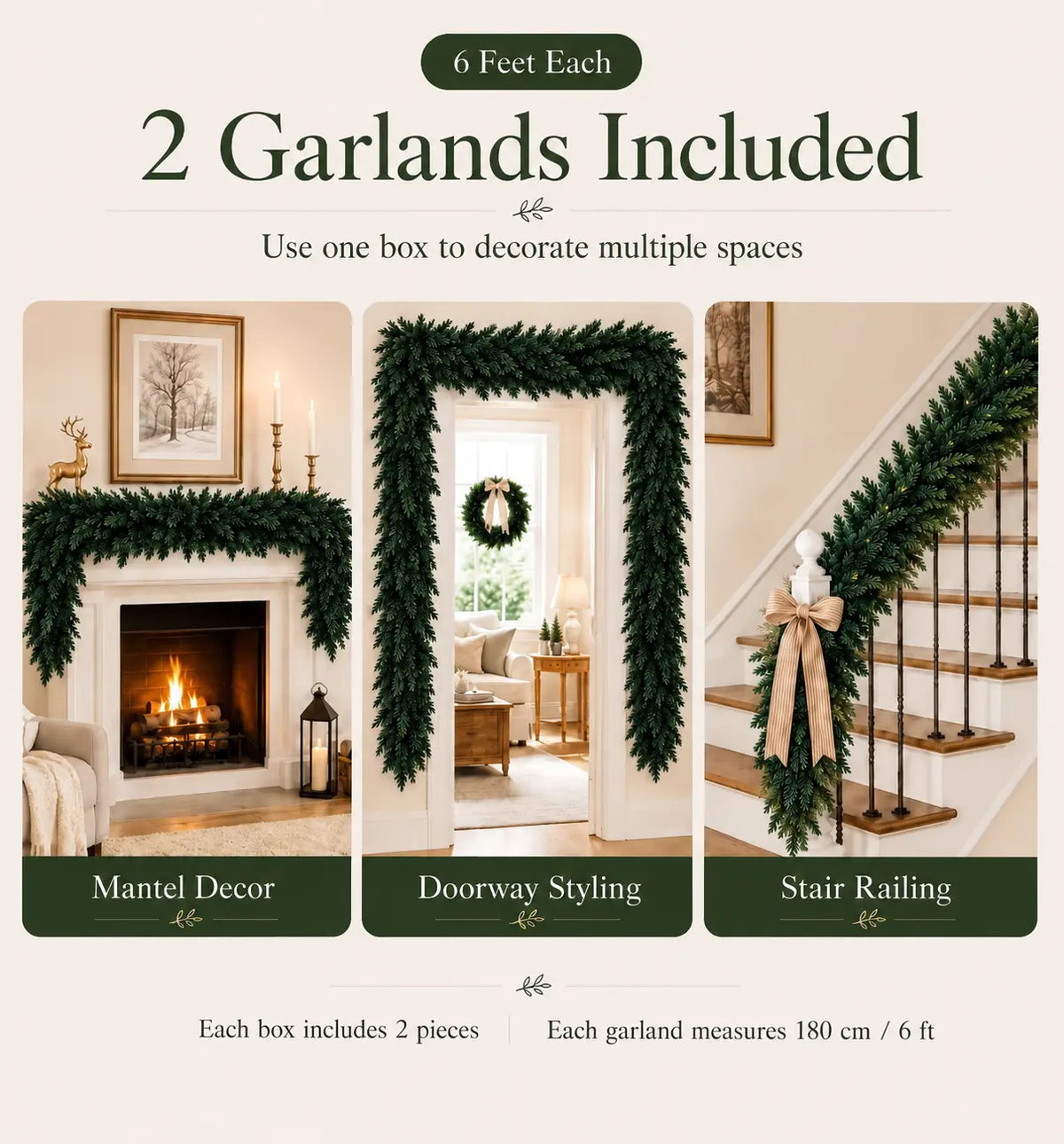 6 FT 2 Pcs Artificial Cedar Garlands, Real Touch Winter Cedar Garland🌲