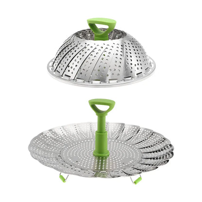 Stainless Steel Folding Vegetable Steamer Basket with Extendable Handle for Pots