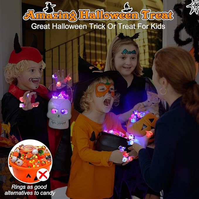 🎃50 Pieces Each Box‼️✨LED Light Halloween Glowing Ring 💍| Flashing Light‑Up Party Favor for Halloween Night👻