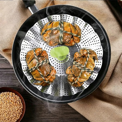 Stainless Steel Folding Vegetable Steamer Basket with Extendable Handle for Pots