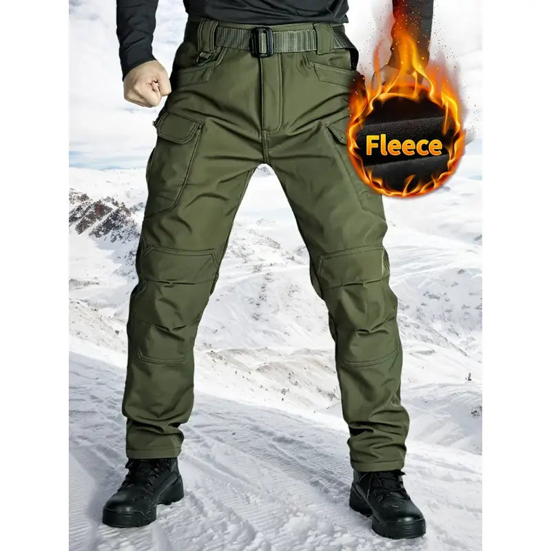 HOMUG Men's Fleece-Lined Tactical Cargo Pants, Windproof Warm Work Pants with Multi-Pockets, 320g Fabric, Regular Fit Outdoor Pants for Fall & Winter