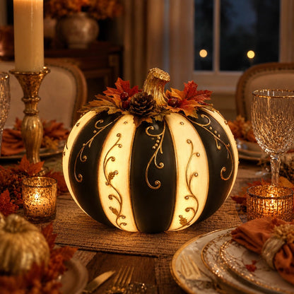 🔥HOT SALE - 🎃Lighted Black & Ivory Pumpkin Decor with Remote