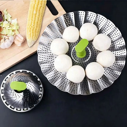 Stainless Steel Folding Vegetable Steamer Basket with Extendable Handle for Pots