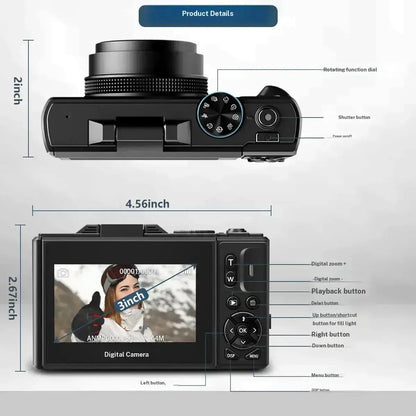 WIKICO 4K Digital Camera, 64MP Photography Camera with 180 Degree Flip Screen and 18X Zoom