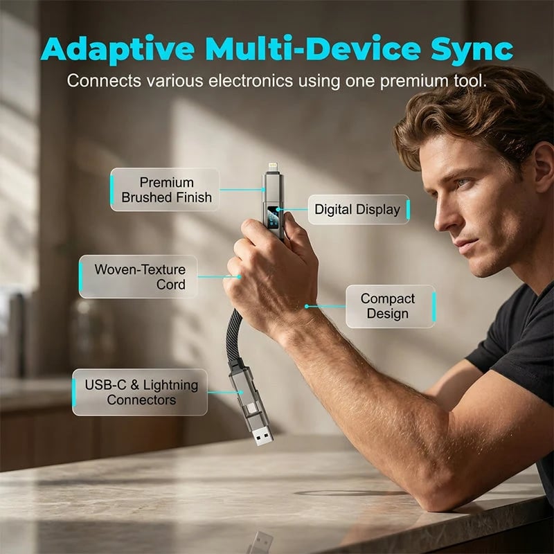 🔑⚡4-in-1 Digital Display Keychain Charging Cable