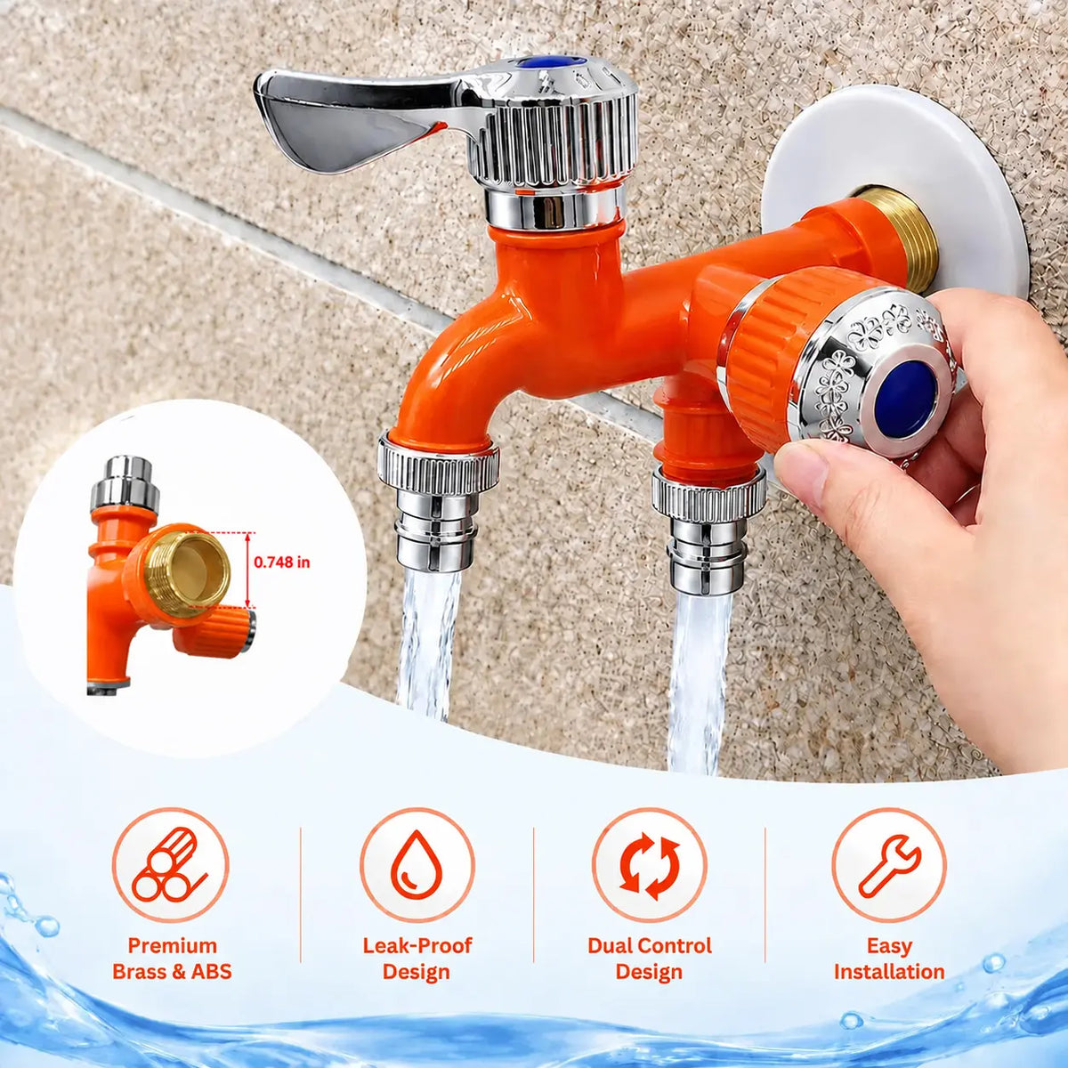 Dual Outlet Washing Machine Plastic Faucet, 1 In 2 Out Water Plastic Tap🚰