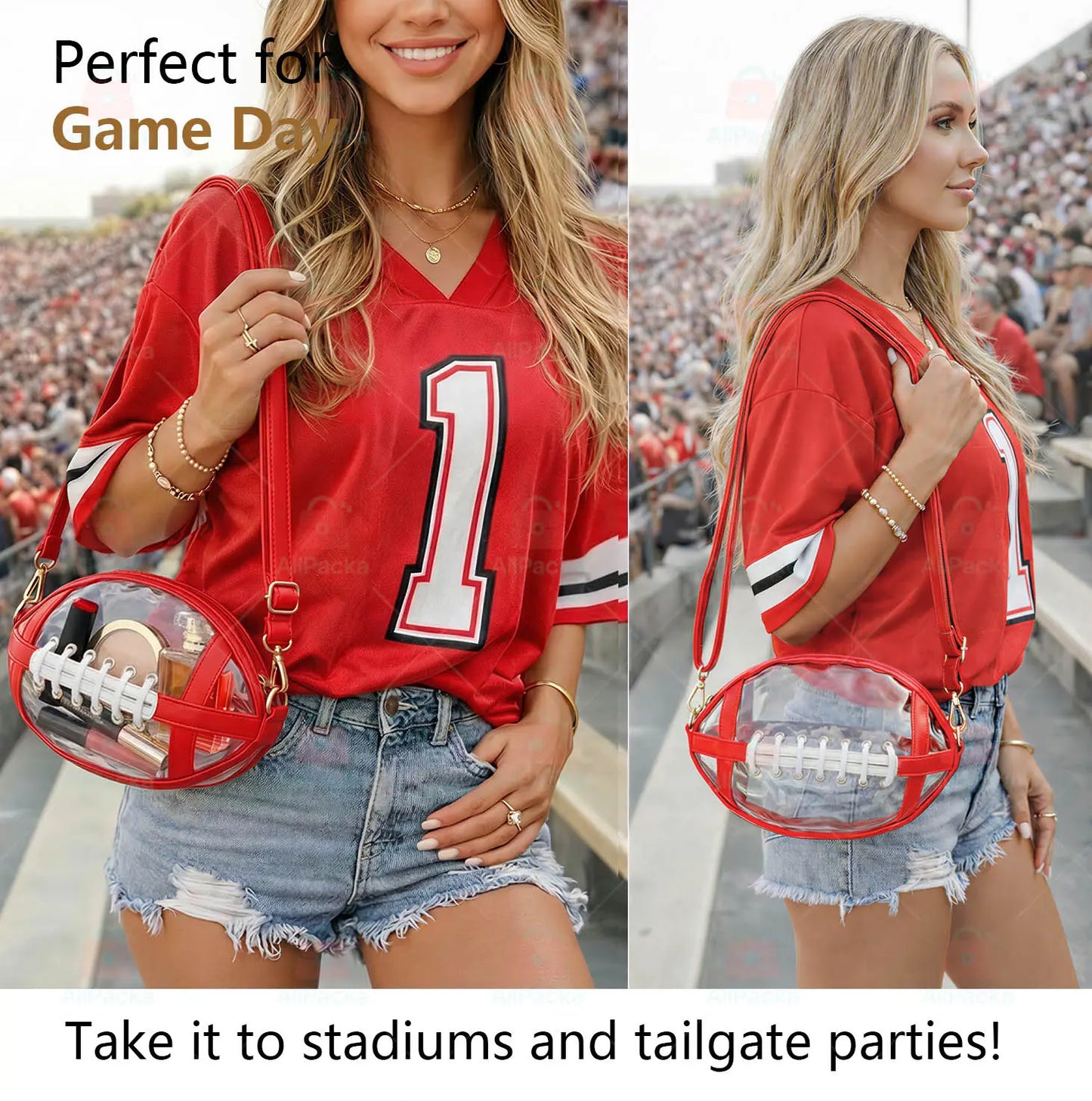 Clear Football Shaped Crossbody Bag, Transparent PVC Stadium Approved Game Day Bag 🏈