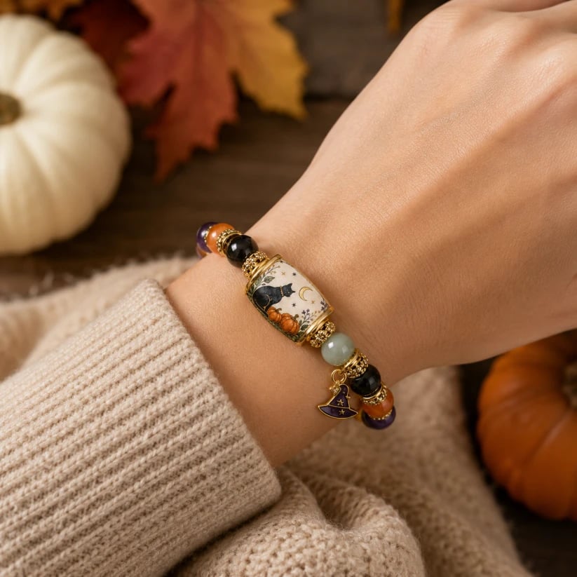 🔥LAST DAY 50% OFF👻Limited Edition 2026 Halloween Black Cat Pumpkin Beaded Bracelet Gift Set🎁