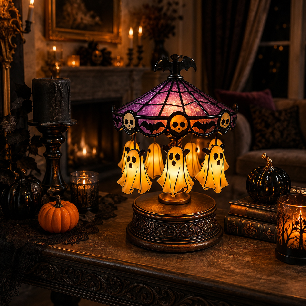 🎠 Ghost Carousel Motion Night Light – Cozy Halloween Glow🎃
