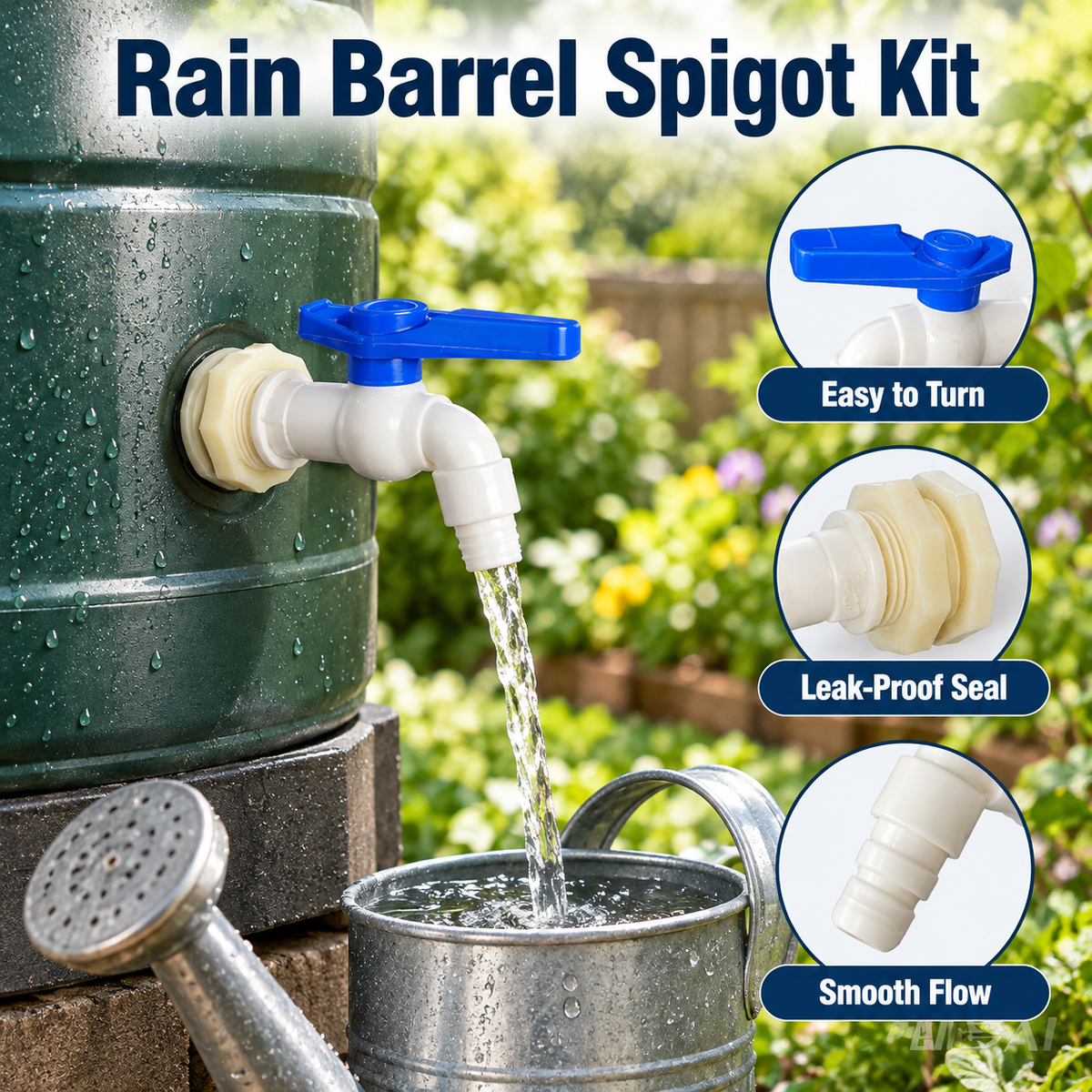 2Pcs Rain Barrel Faucet Kit with Hole Saw and 1/2" PVC Bulkhead Fitting