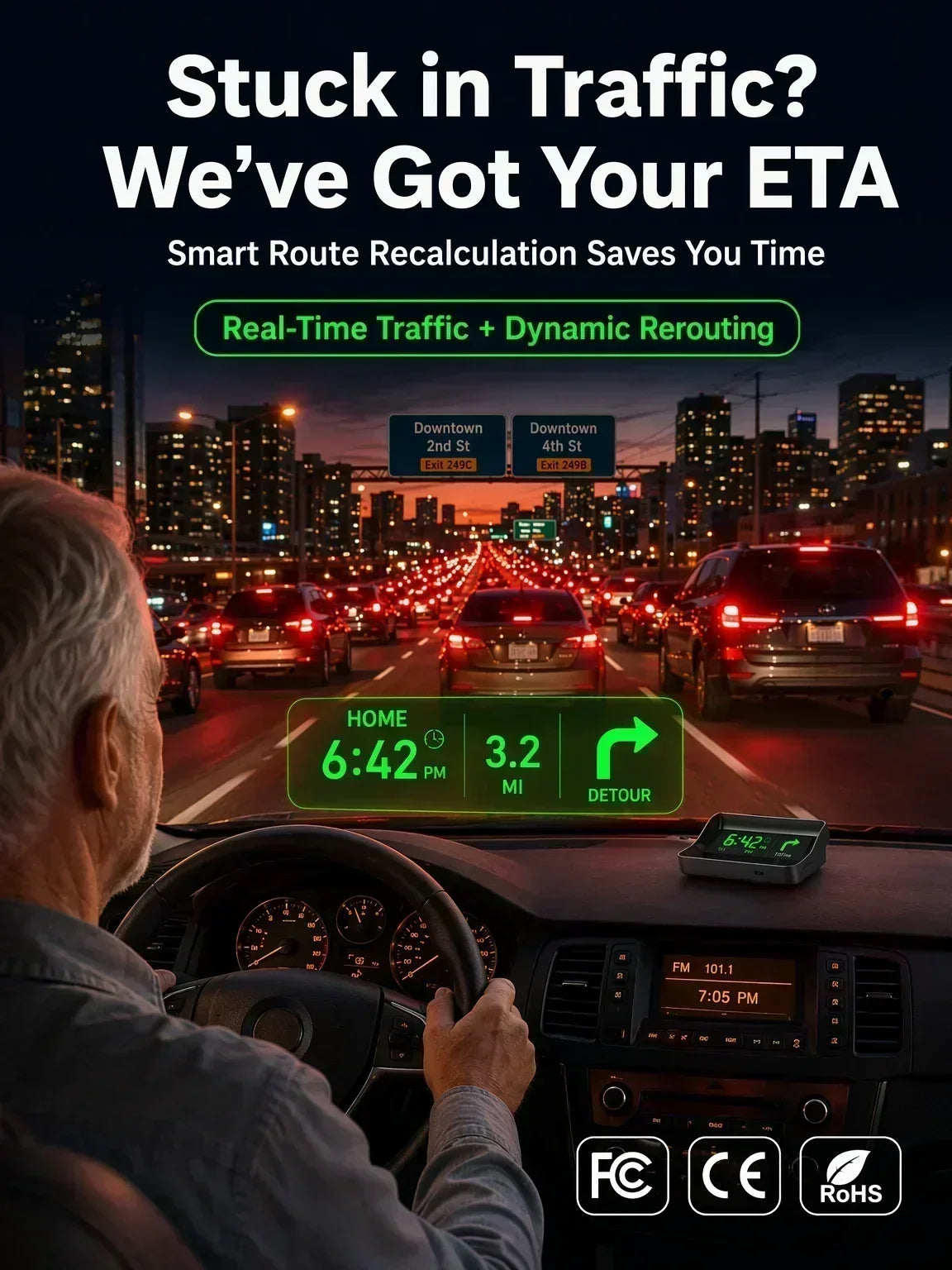 🚗55% OFF NOW! Head-Up Display Car GPS Digital Speedometer – Traffic Light Countdown & Red Light Camera Alert HUD, Universal Driver Safety Warning Device to Avoid Tickets for City Driving
