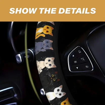Cute Cat Pet-Themed Pattern, Single-Pack Car Steering Wheel Cover 🐾