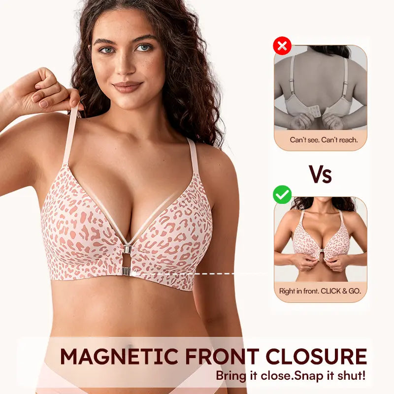 Women's Front Closure Elasticity Bralette, Easy On & Off, Light Support, Deep V-Neck Racerback, Seamless T-Shirt Bra 👙