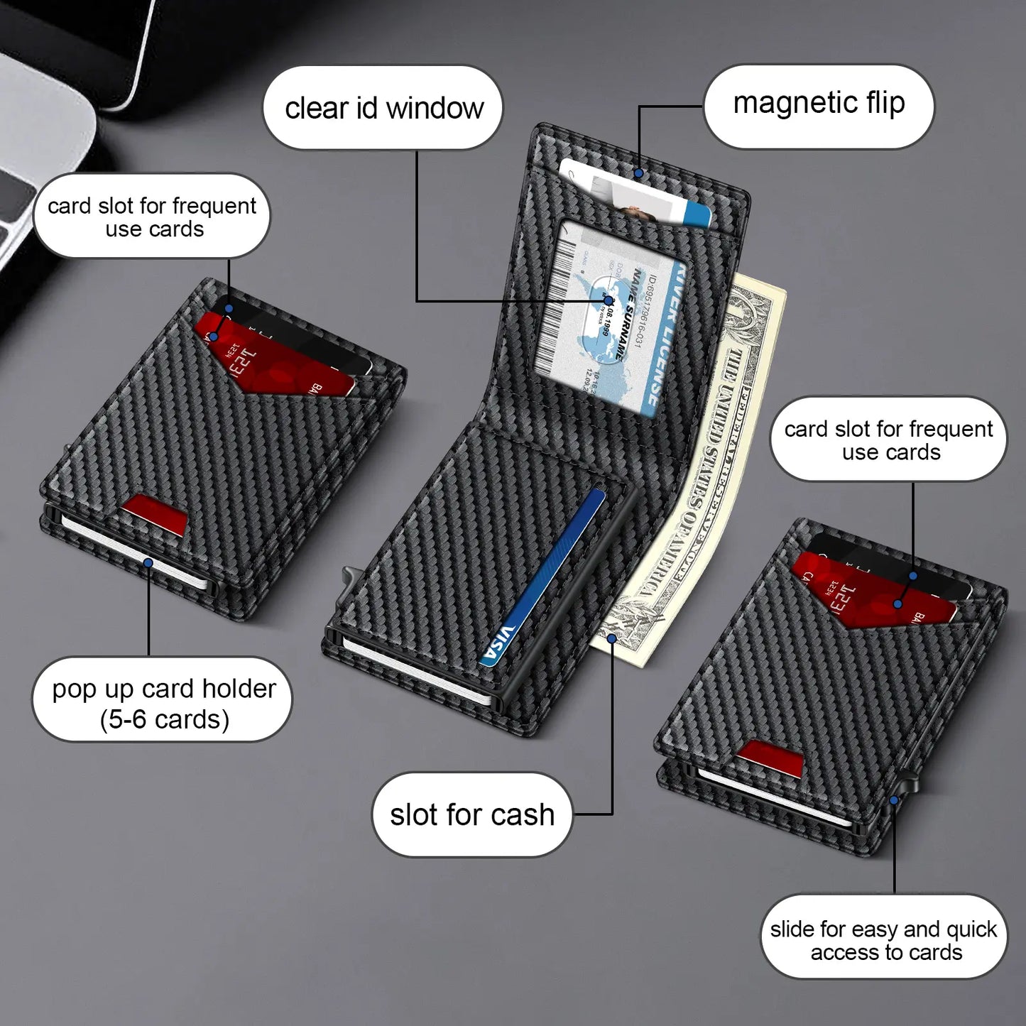 Men's RFID Minimalist Bifold Wallet - 1 ID Window, Pop‑Up Card Holder, Money Clip 💳