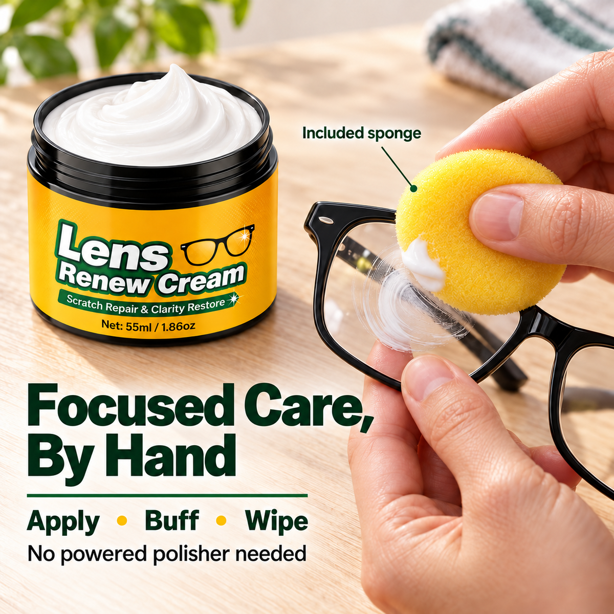 Lens Scratch Repair Cream Set with Sponge for Glasses Goggles Face Shields and Helmet Visors